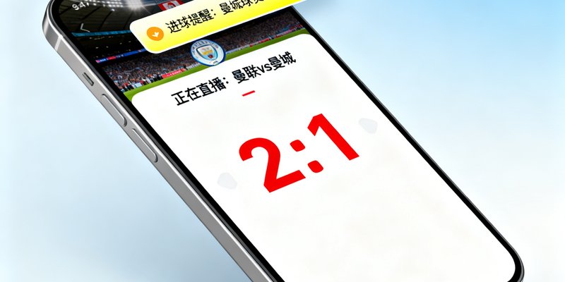 球探体育免费订阅推广横幅，展示手机屏幕上实时比分界面与推送通知的视觉效果